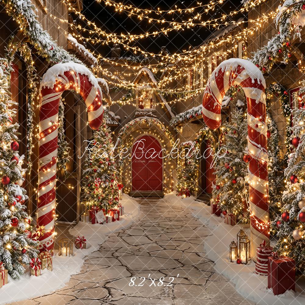 Kate Weihnachten Zuckerstangen Weihnachtsbäume Lichterketten Hintergrund Entworfen von Emetselch - Kate Backdrop.de
