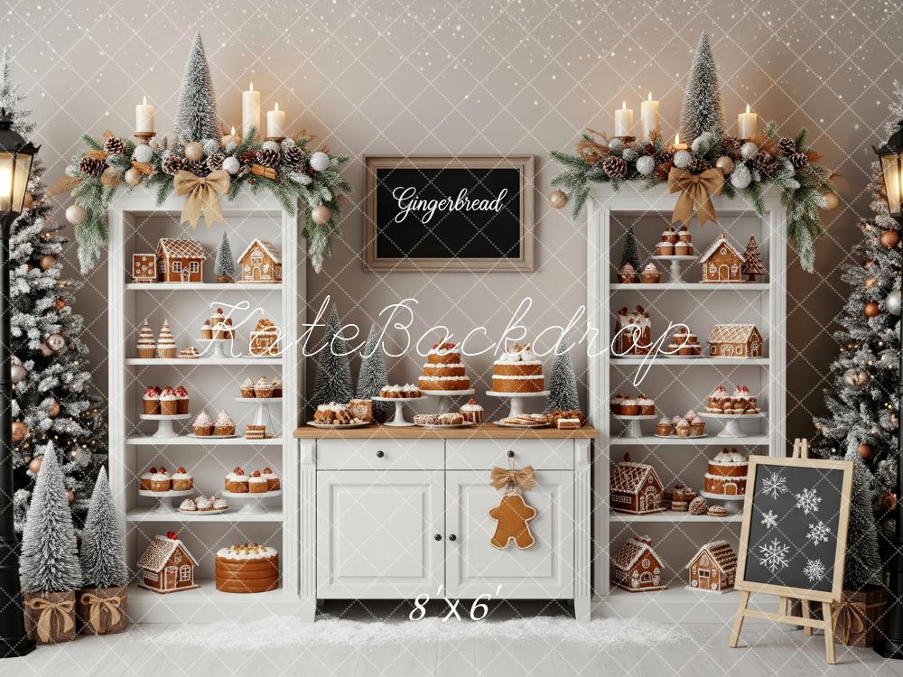 Kate Weihnachten Lebkuchenhaus Gebäck Weiß Hintergrund Entworfen von Patty Roberts