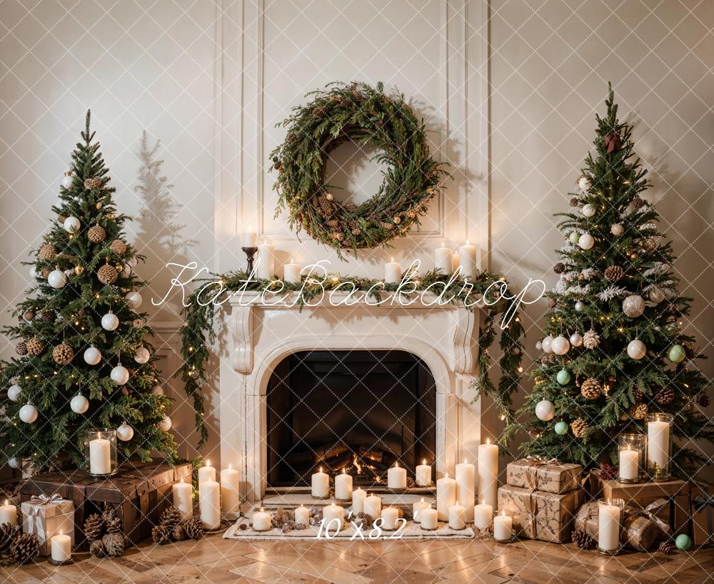 Kate Weihnachten Kamin Weihnachtsbaum Kranz Hintergrund Entworfen von Emetselch