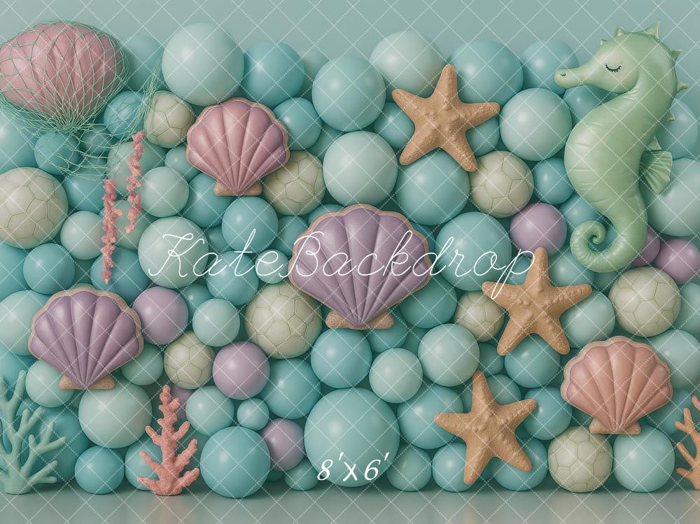 Kate Meerjungfrau Seepferdchen Muscheln Pastell Hintergrund Entworfen von Ashley Paul - Kate Backdrop.de