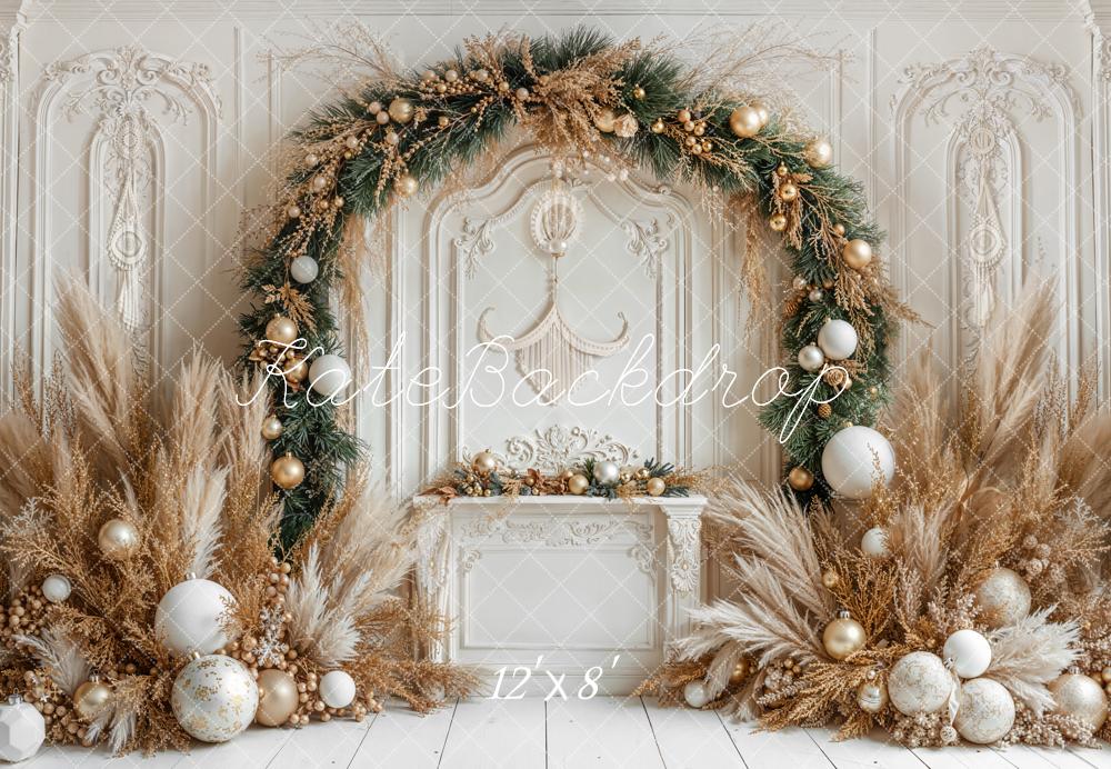 Kate Weihnachten Kamin Girlande Gold Fleece Hintergrund Entworfen von Emetselch - Kate Backdrop.de