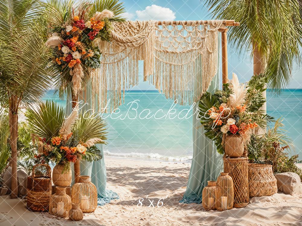 Kate Boho Hochzeit Strand Makramee Creme Hintergrund Entworfen von Emetselch - Kate Backdrop.de