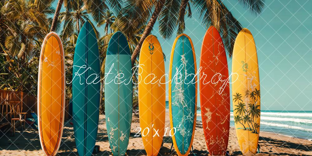 Kate Sommer Surfbretter Palmen Retro Hintergrund Entworfen von Emetselch - Kate Backdrop.de
