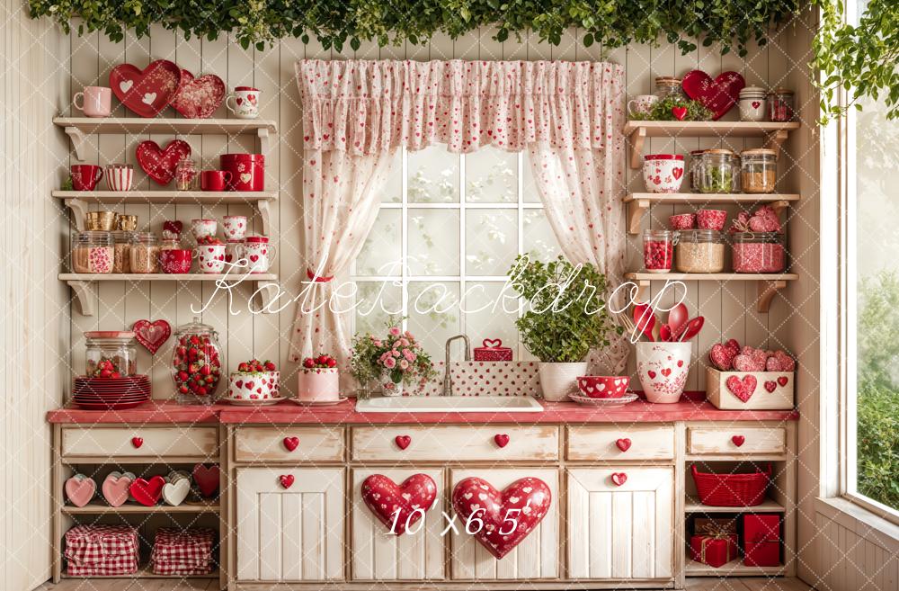 Kate Valentinstag Küche Herzen Rot Hintergrund Entworfen von Emetselch - Kate Backdrop.de