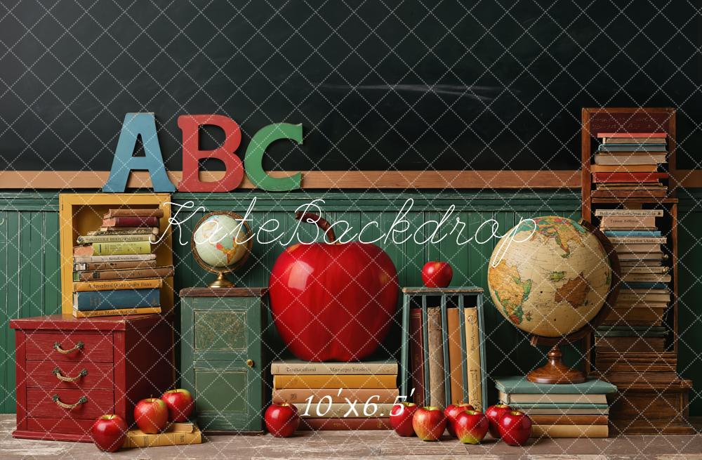 Kate Zurück Zur Schule Bücher Globus Apfel Hintergrund Entworfen von Emetselch - Kate Backdrop.de