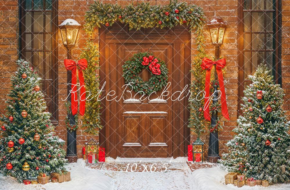 Kate Weihnachten Tür Kranz Schnee Fleece Hintergrund Entworfen von Emetselch - Kate Backdrop.de