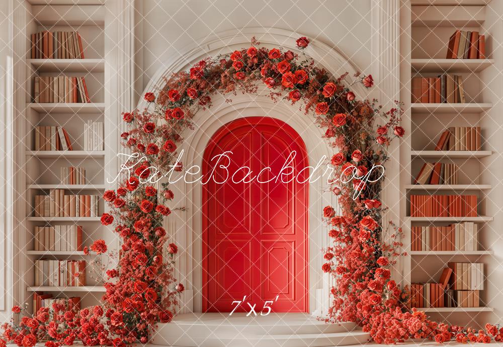 Kate Blume Rote Tür Bücher Regal Hintergrund Entworfen von Emetselch - Kate Backdrop.de