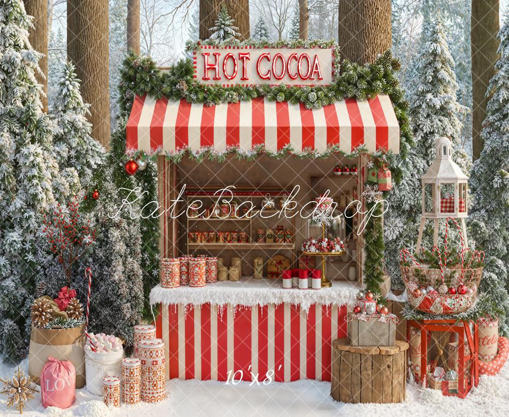 Kate Weihnachten Heiße Schokolade Stand Schnee Wald Fleece Hintergrund Entworfen von Emetselch - Kate Backdrop.de