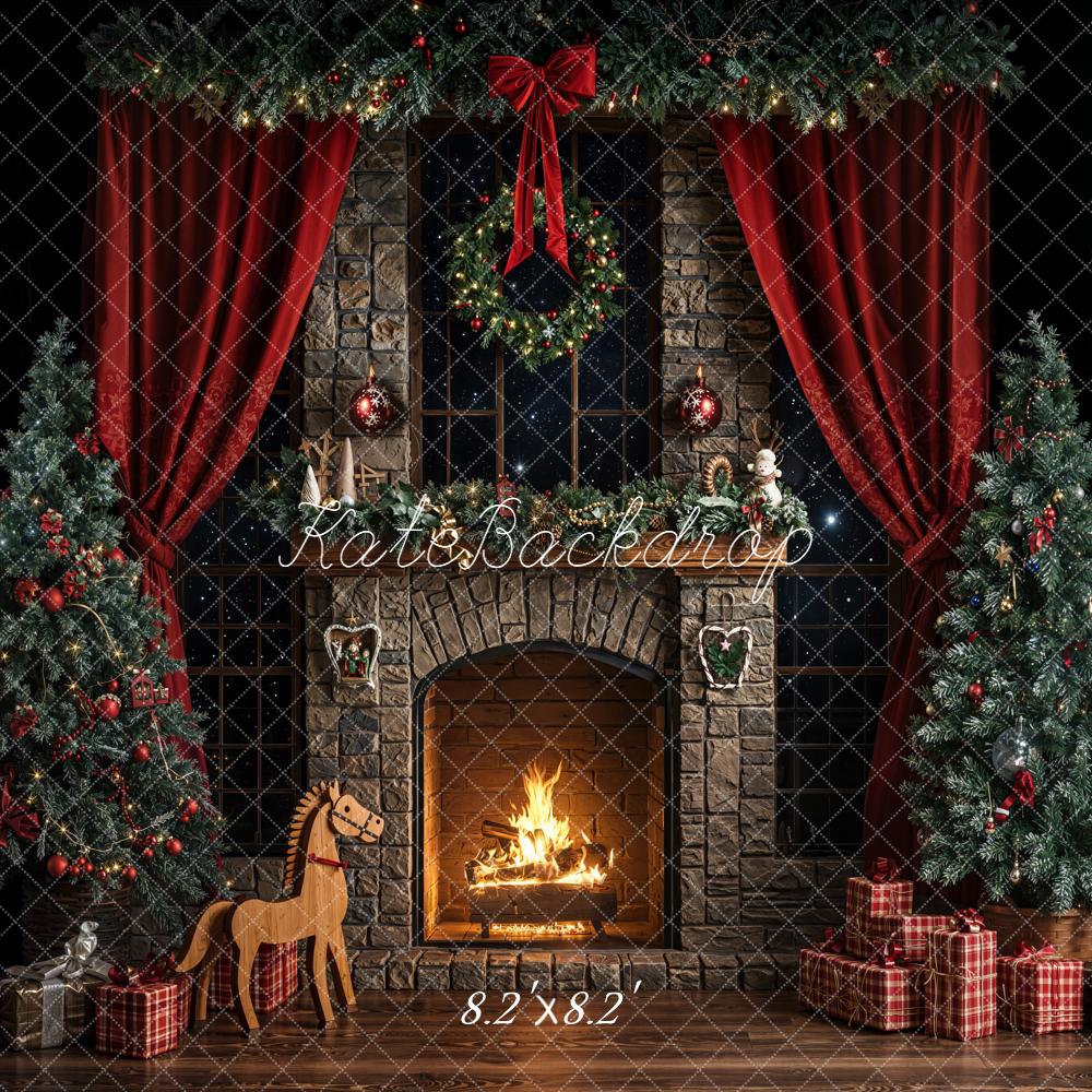 Kate Weihnachten Kamin Tannenbaum Rot Hintergrund Entworfen von Emetselch - Kate Backdrop.de