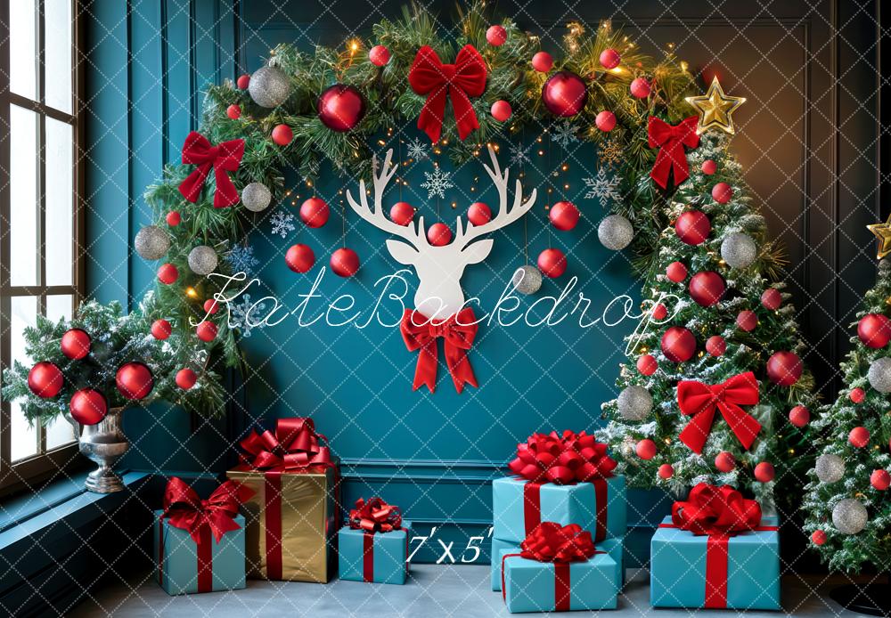 Kate Weihnachten Geschenke Kranz Türkis Hintergrund Entworfen von Mini MakeBelieve - Kate Backdrop.de