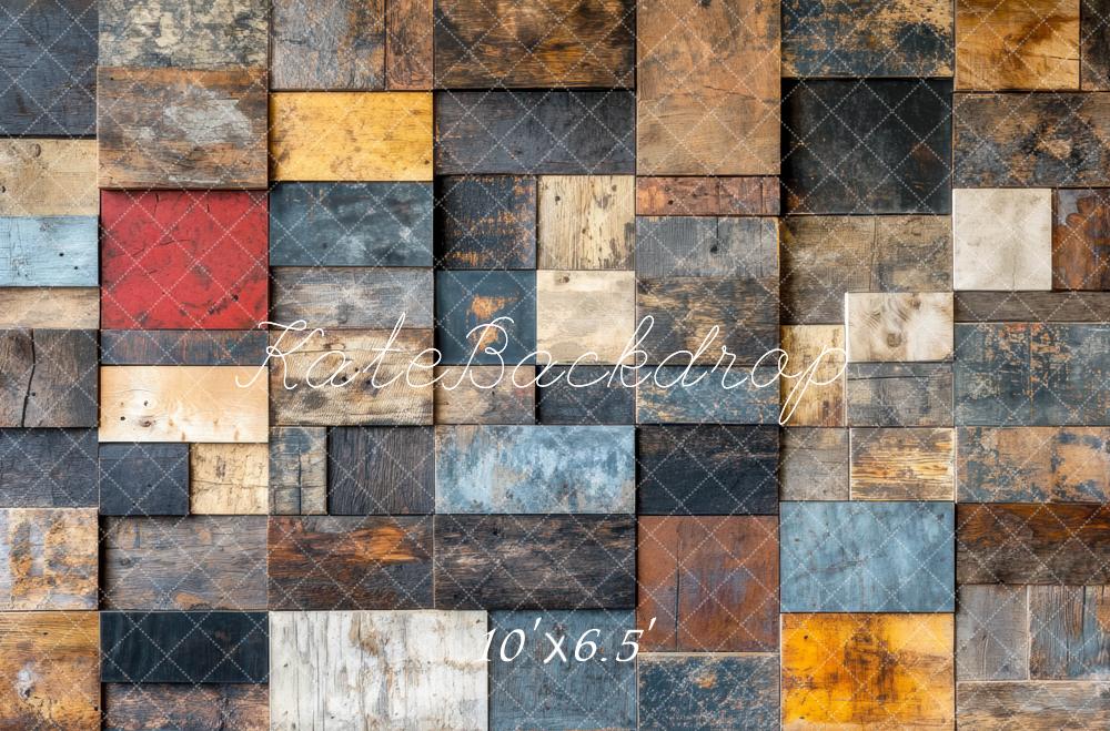 Kate Holz Patchwork Bunt Vintage Hintergrund Entworfen von Mini MakeBelieve - Kate Backdrop.de