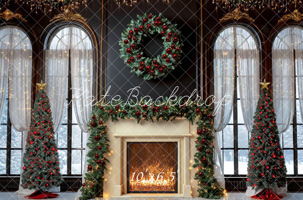 Kate Weihnachten Kamin Tannenbaum Elegant Hintergrund Entworfen von Mini MakeBelieve - Kate Backdrop.de
