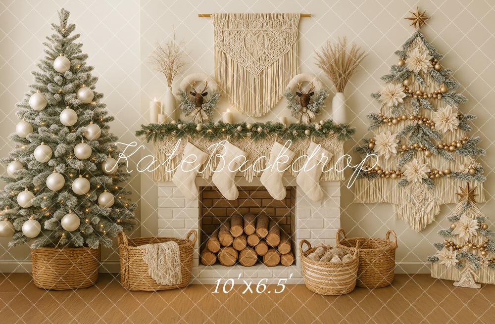 Kate Weihnachten Kamin Weihnachtsbaum Boho Hintergrund Entworfen von Ashley Paul - Kate Backdrop.de