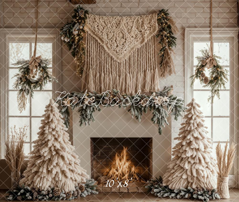 Kate Weihnachten Kamin Tannenbaum Natürlich Fleece Hintergrund Entworfen von Emetselch