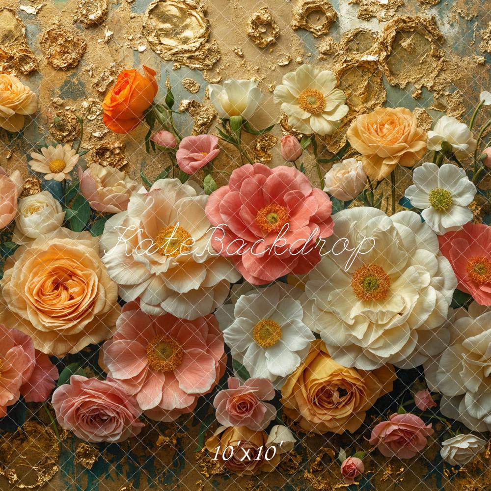 Kate Blumen Rosen Gold Struktur Hintergrund Entworfen von Emetselch - Kate Backdrop.de