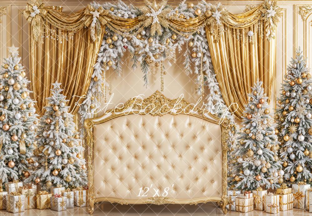 Kate Weihnachten Goldene Vorhänge Luxuriös Fleece Hintergrund Entworfen von Emetselch - Kate Backdrop.de