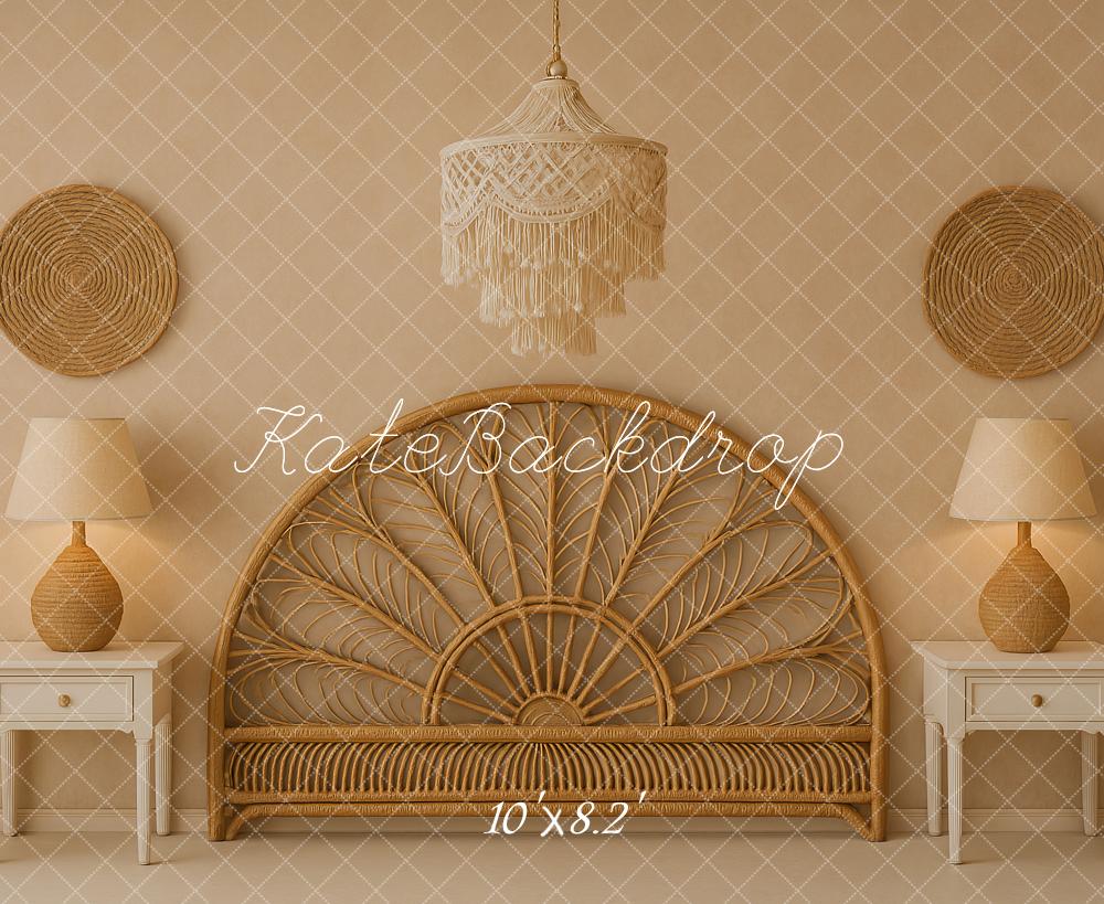 Kate Boho Schlafzimmer Rattan Vintage Hintergrund Entworfen von Ashley Paul - Kate Backdrop.de