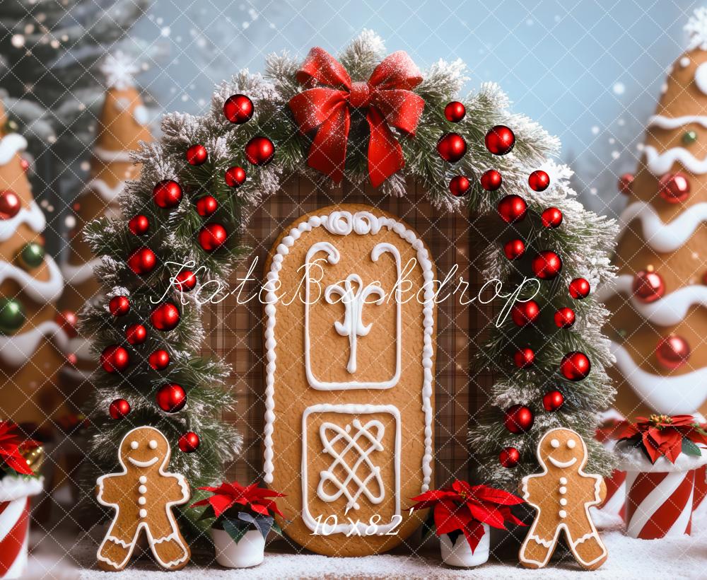 Kate Weihnachten Lebkuchenhaus Girlande Rot Hintergrund Entworfen von Mini MakeBelieve - Kate Backdrop.de