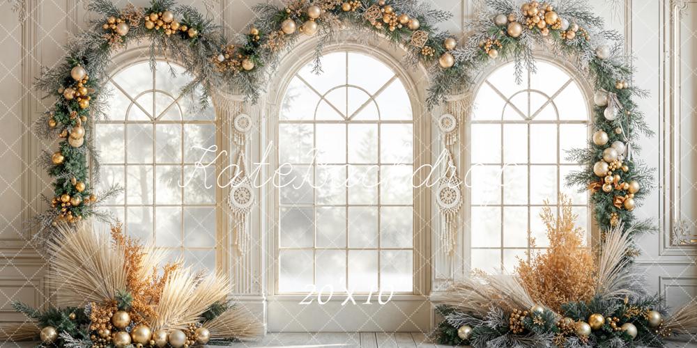 Kate Weihnachten Fenster Girlanden Gold Hintergrund Entworfen von Emetselch - Kate Backdrop.de