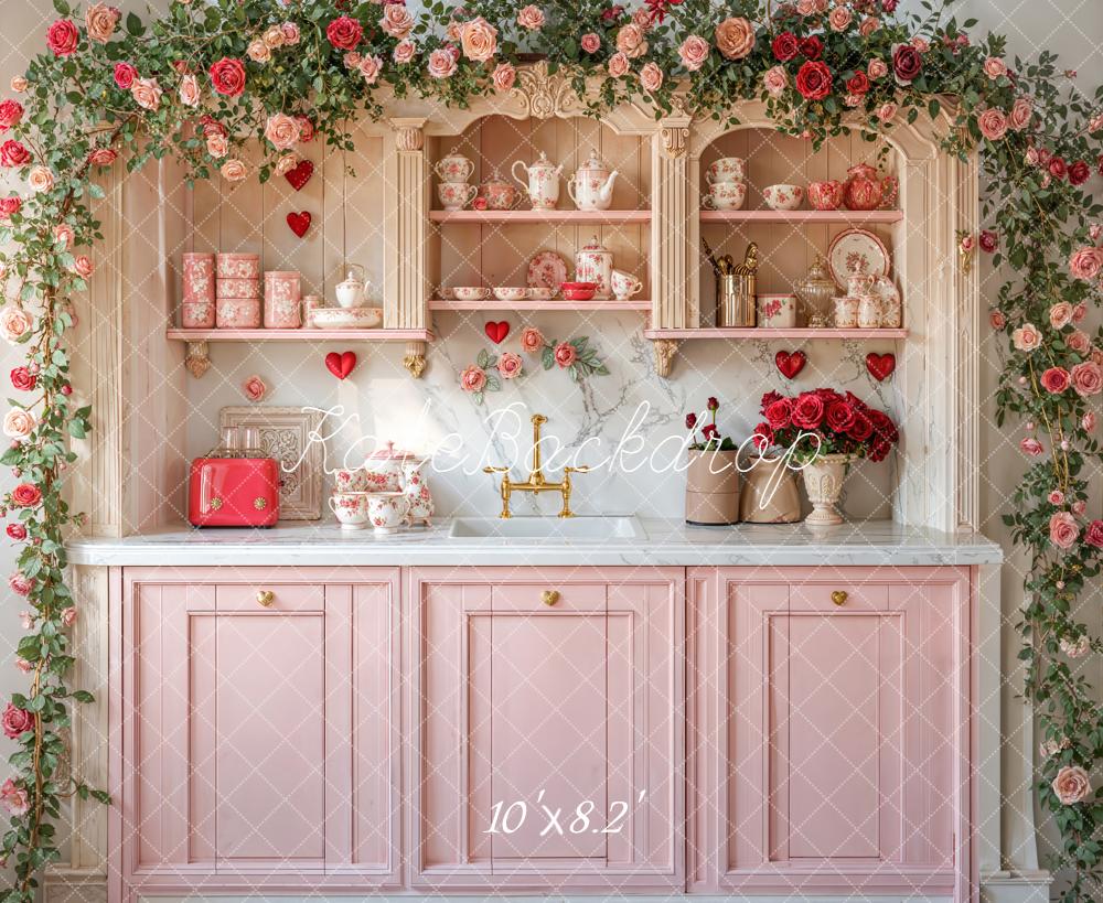 Kate Valentinstag Vintage Küche Rosen Pink Hintergrund Entworfen von Emetselch