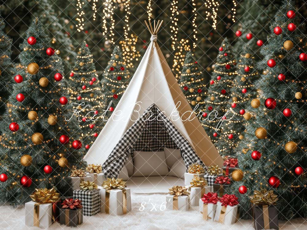 Kate Weihnachten Tannenbaum Zelt Geschenke Hintergrund Entworfen von Mini MakeBelieve - Kate Backdrop.de