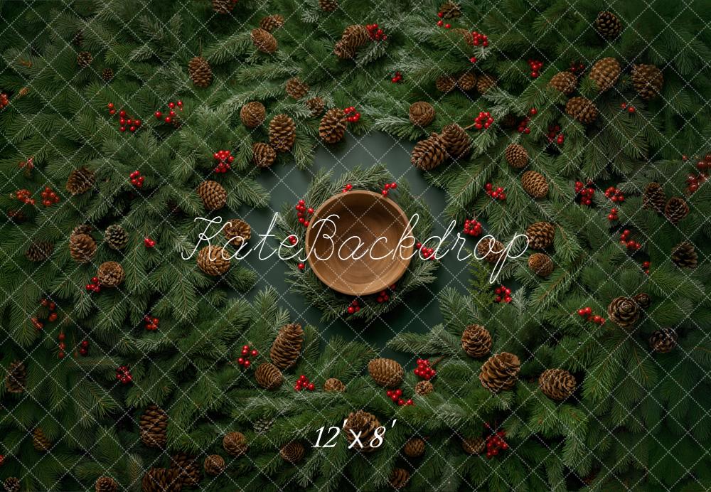 Kate Weihnachten Kranz Zapfen Grün Fleece Hintergrund Entworfen von Chain - Kate Backdrop.de