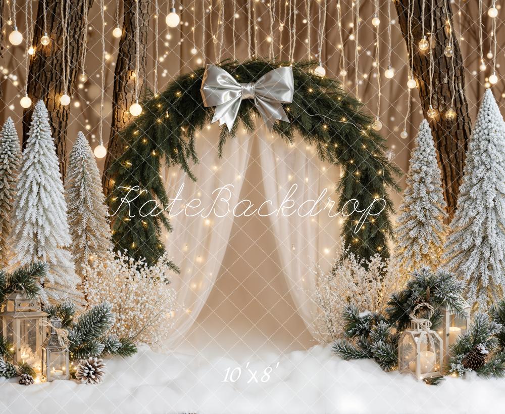 Kate Weihnachten Tannenbogen Lichter Braun Fleece Hintergrund Entworfen von Emetselch - Kate Backdrop.de