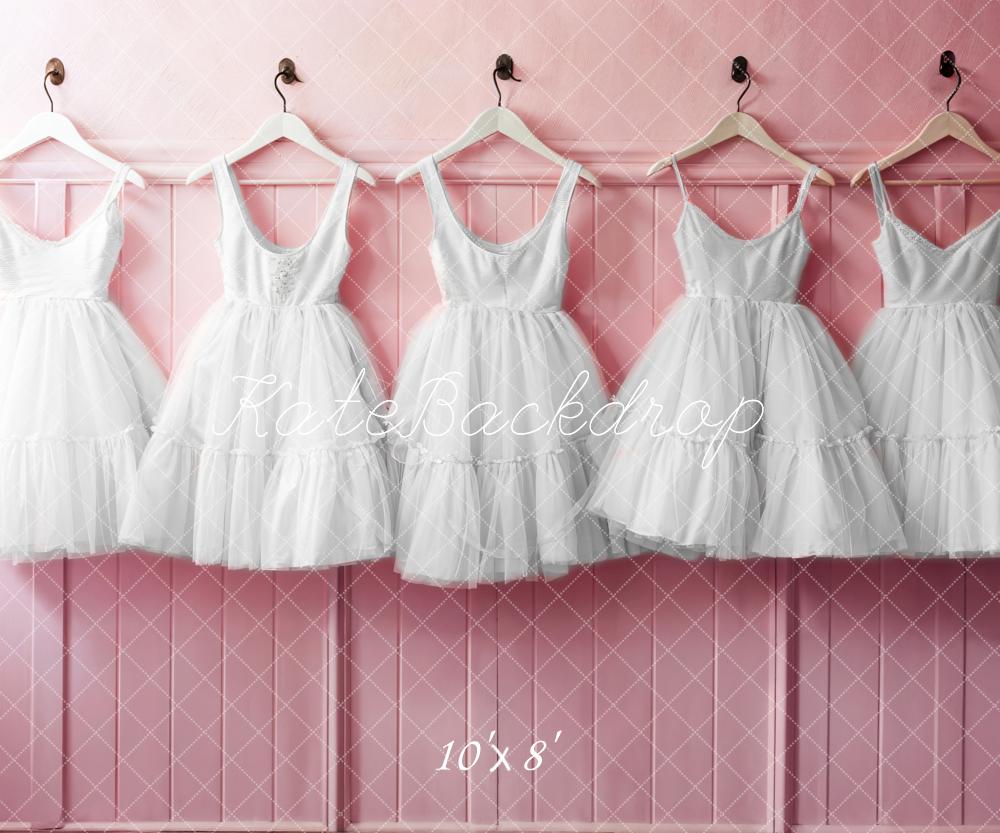 Kate Kinder Weiße Kleider Rosa Wand Hintergrund Entworfen von Emetselch - Kate Backdrop.de