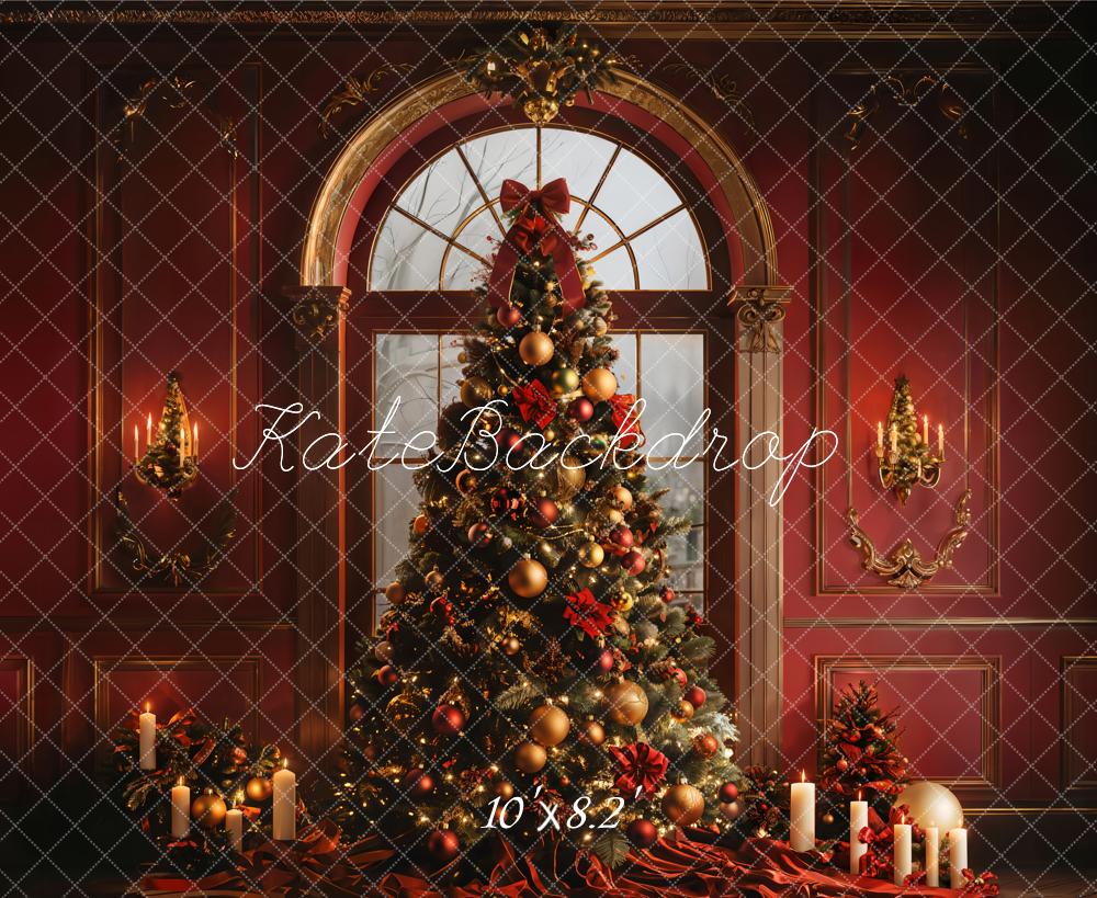 Kate Weihnachten Tannenbaum Kerzen Rot Hintergrund Entworfen von Emetselch - Kate Backdrop.de