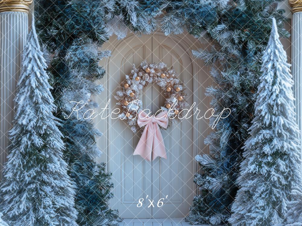 Kate Weihnachten Tür Kranz Schnee Hintergrund Entworfen von Mini MakeBelieve - Kate Backdrop.de