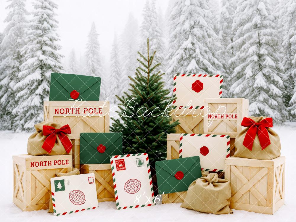 Kate Weihnachten Geschenke Kisten Schnee Hintergrund Entworfen von Patty Roberts - Kate Backdrop.de