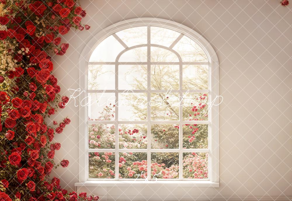Kate Romantisch Rosenbogen Fenster Beige Hintergrund Entworfen von Emetselch - Kate Backdrop.de