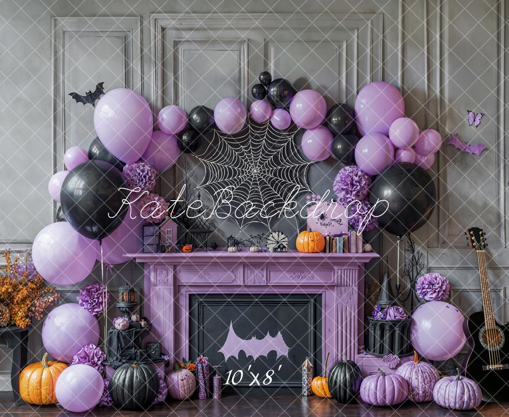Kate Halloween Kamin Ballons Lila Fleece Hintergrund Entworfen von Emetselch - Kate Backdrop.de