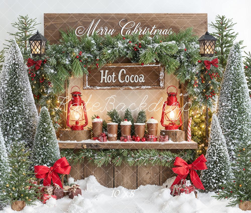 Kate Weihnachten Tannen Heiße Schokolade Rot Fleece Hintergrund Entworfen von Emetselch - Kate Backdrop.de