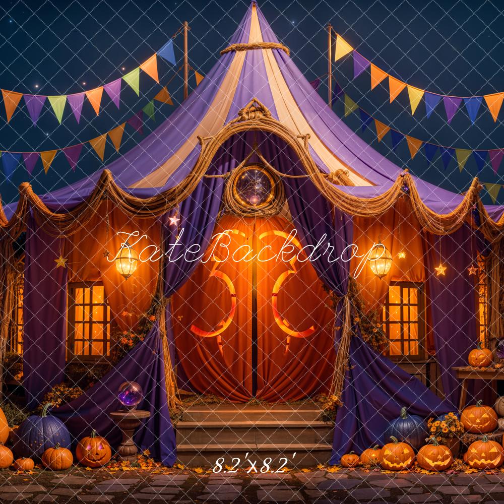 Kate Halloween Zirkuszelt Kürbisse Lichter Hintergrund Entworfen von Emetselch - Kate Backdrop.de