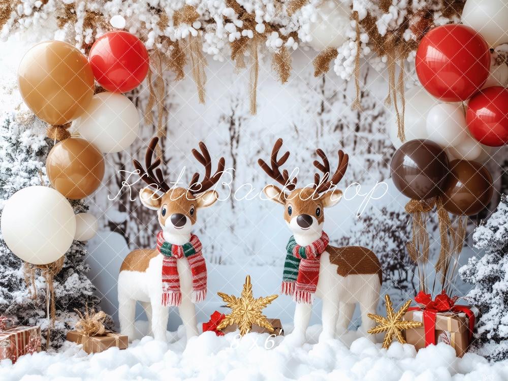 Kate Weihnachten Rentiere Geschenke Ballons Hintergrund Entworfen von Patty Roberts - Kate Backdrop.de