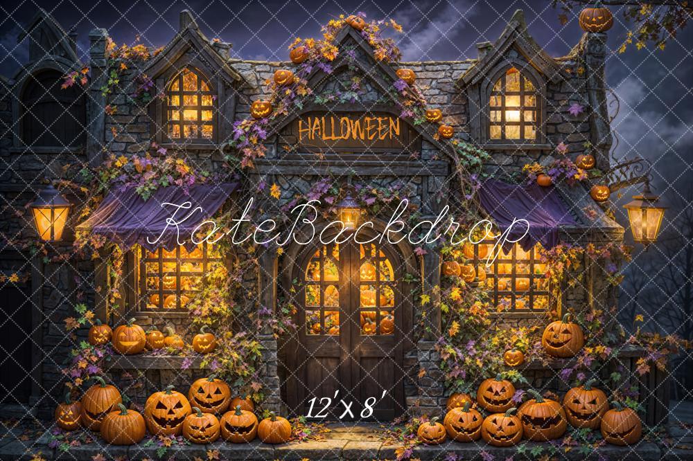 Kate Halloween Kürbisse Steinhaus Nacht Fleece Hintergrund Entworfen von Emetselch