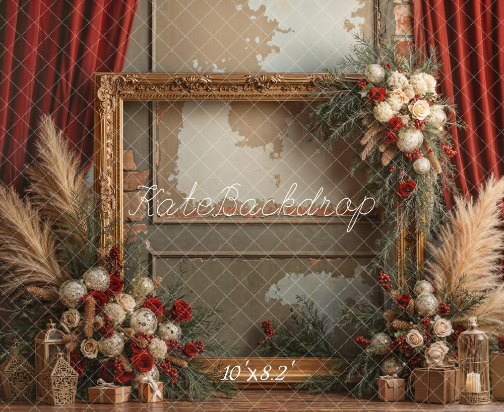 Kate Weihnachten Vintage Rahmen Festliche Blumen Fleece Hintergrund Entworfen von Emetselch - Kate Backdrop.de