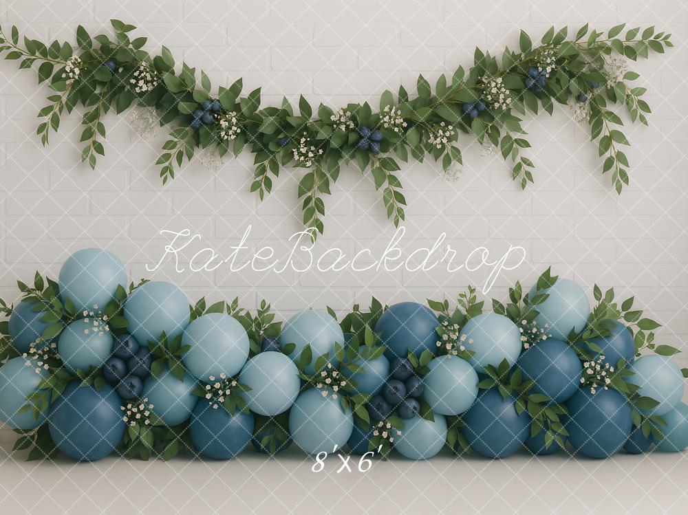 Kate Geburtstag Blaue Luftballons Blumen Hintergrund Entworfen von Ashley Paul - Kate Backdrop.de