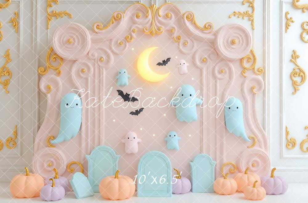 Kate Halloween Geister Kürbisse Pastell Hintergrund Entworfen von Mini MakeBelieve - Kate Backdrop.de