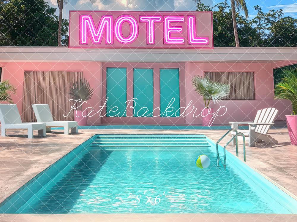 Kate Motel Pool Palmen Pink Hintergrund Entworfen von Mini MakeBelieve - Kate Backdrop.de