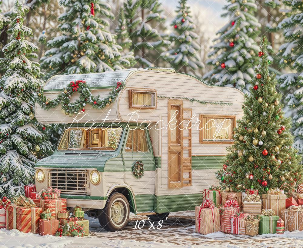 Kate Weihnachten Wohnmobil Tannenbaum Schnee Fleece Hintergrund Entworfen von Emetselch - Kate Backdrop.de