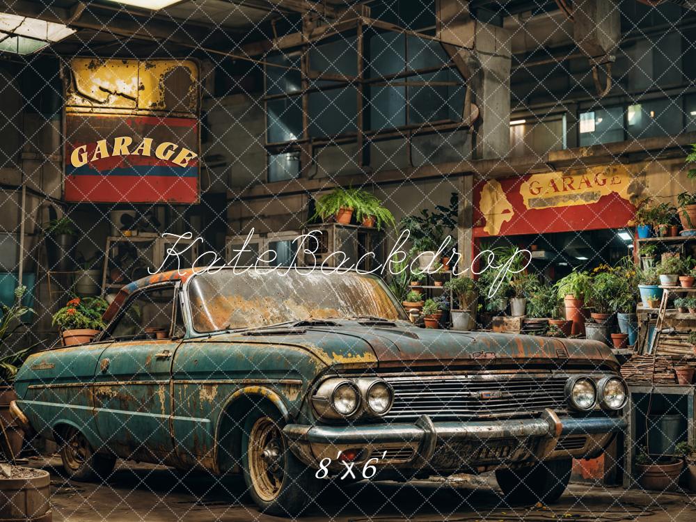 Kate Garage Oldtimer Pflanzen Vintage Hintergrund Entworfen von Emetselch - Kate Backdrop.de