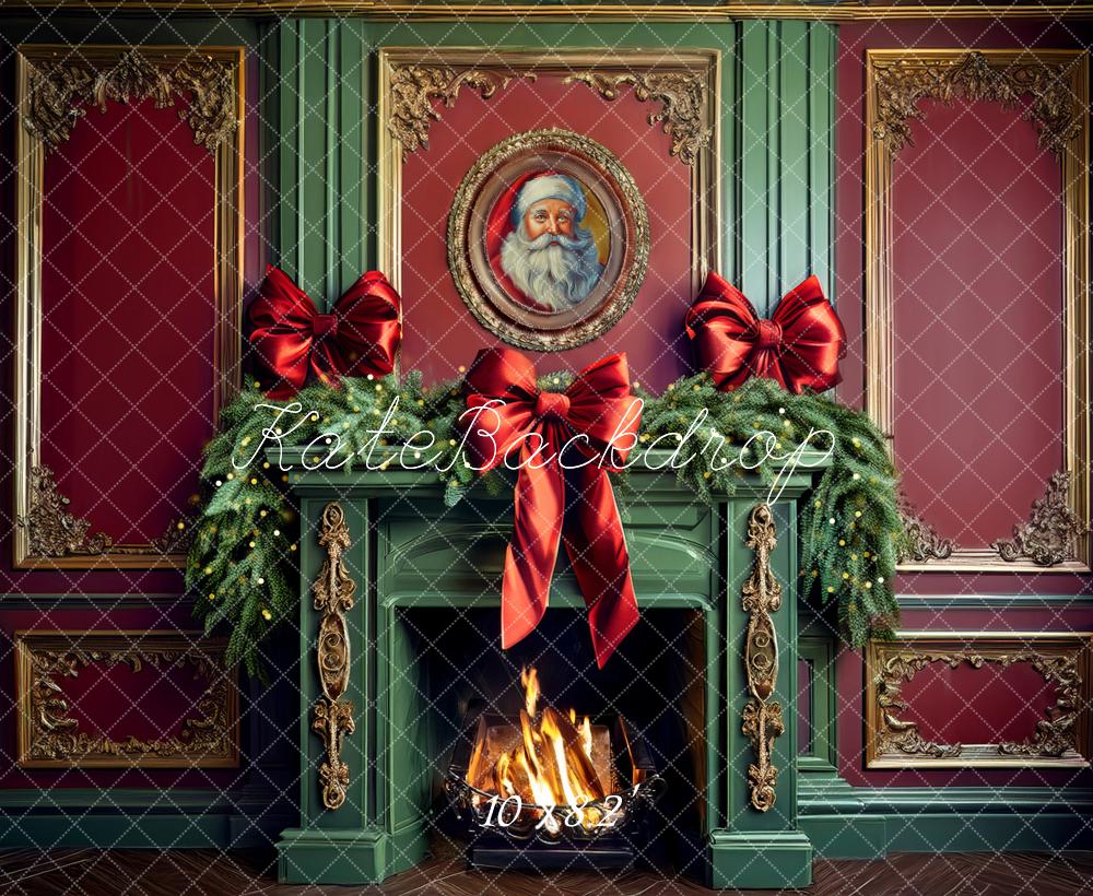 Kate Weihnachten Kamin Tannenzweige Rot Hintergrund Entworfen von Mandy Ringe