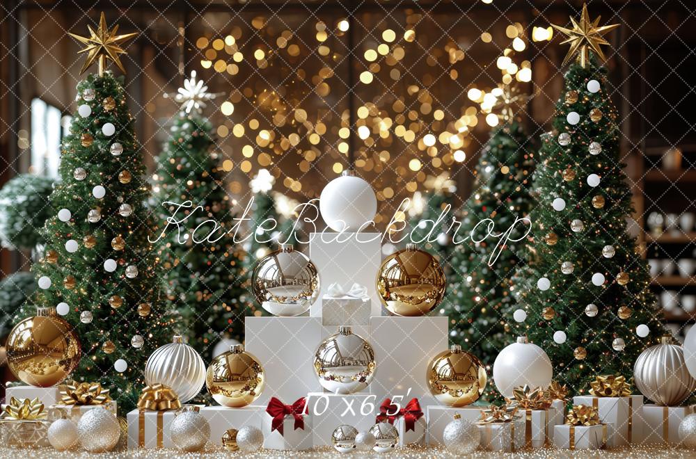 Kate Weihnachten Tannenbaum Kugeln Gold Hintergrund Entworfen von Mini MakeBelieve - Kate Backdrop.de