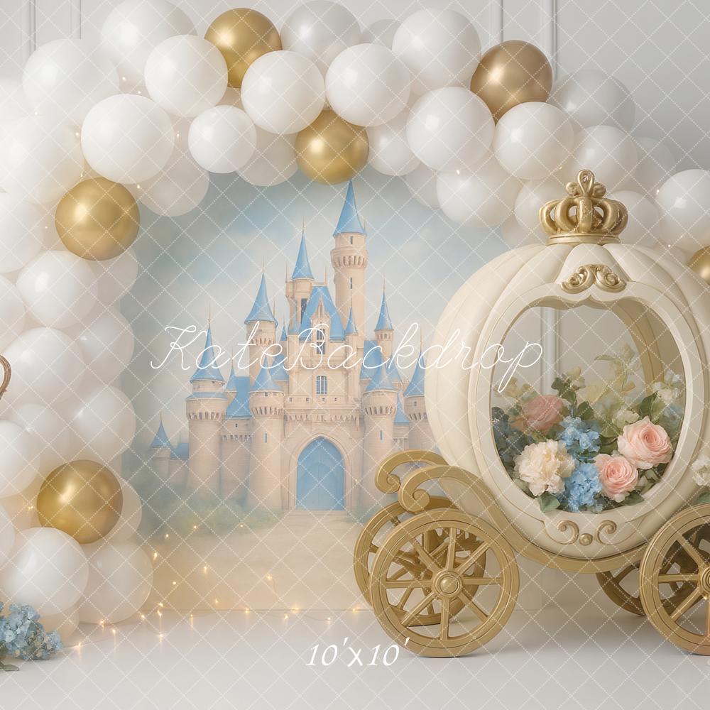 Kate Märchen Schloss Kutsche Ballonbogen Hintergrund Entworfen von Ashley Paul - Kate Backdrop.de