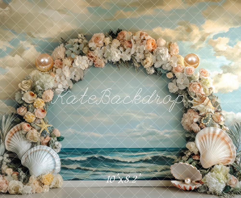 Kate Flower Bogen Muscheln Ozean Pastell Hintergrund Entworfen von Mini MakeBelieve - Kate Backdrop.de