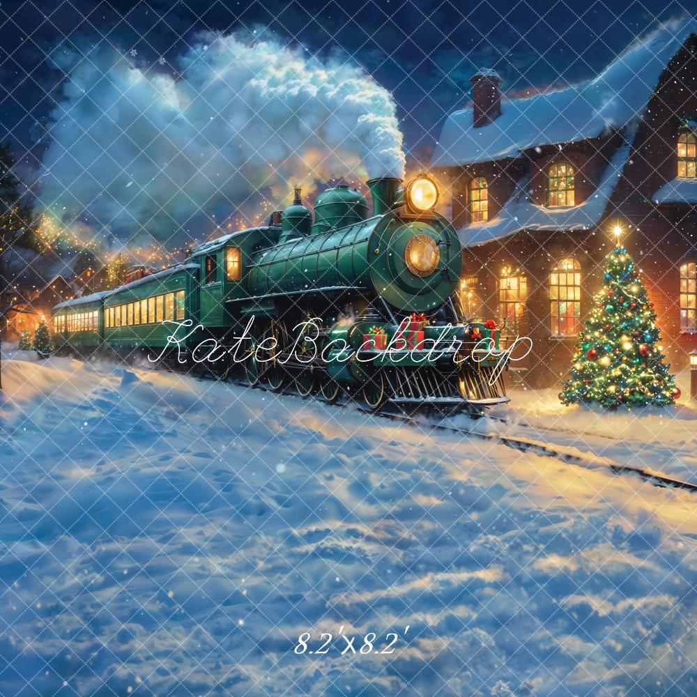 Kate Polar Train Weihnachtszug Schnee Nacht Hintergrund Entworfen von Chain - Kate Backdrop.de