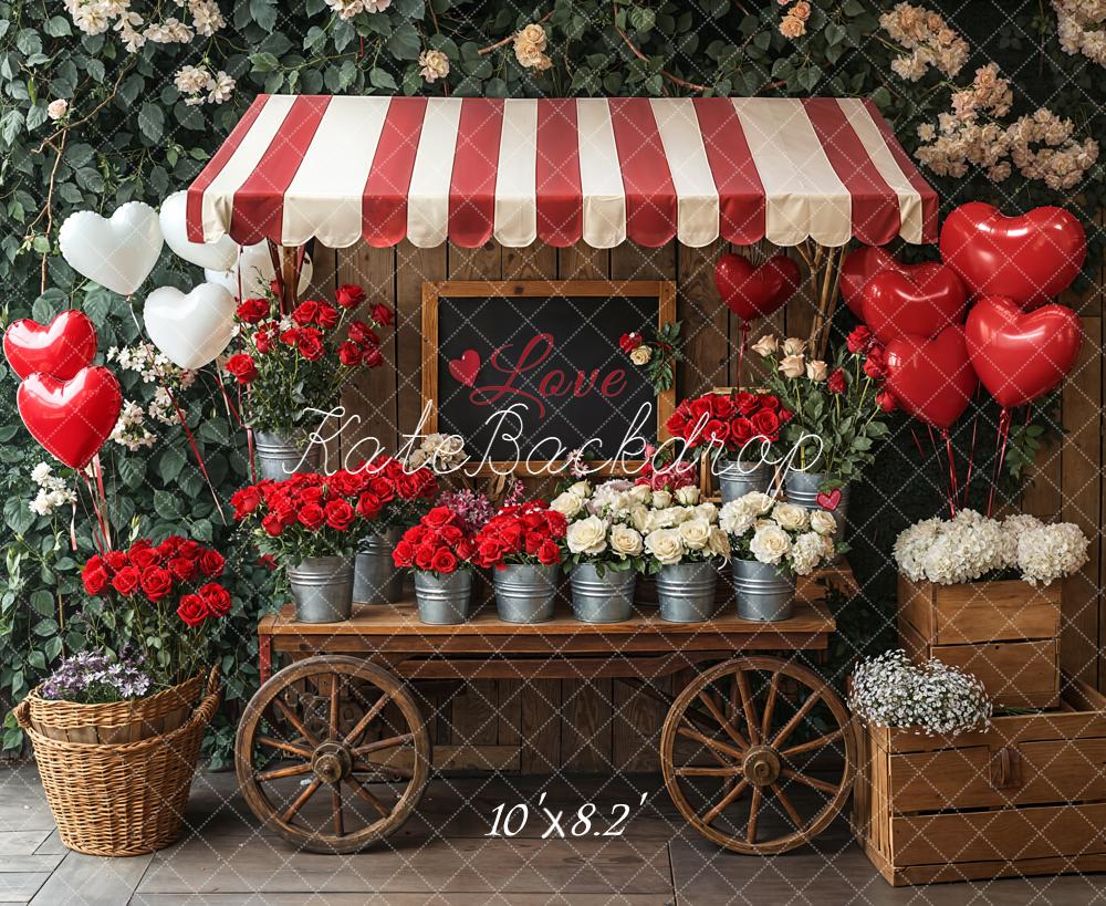 Kate Valentinstag Blumen Herzballons Romantisch Hintergrund Entworfen von Emetselch - Kate Backdrop.de