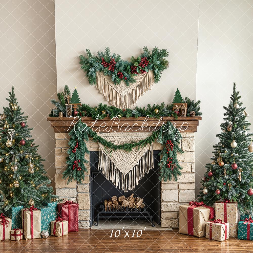Kate Weihnachten Kamin Tannenbäume Klassisch Hintergrund Entworfen von Emetselch - Kate Backdrop.de